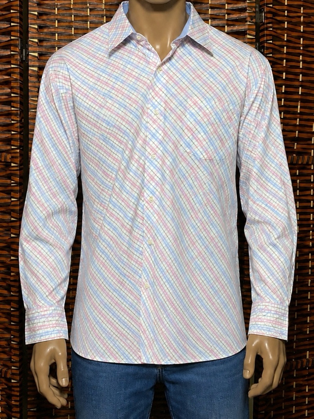 Metro Exchange Men’s Plaid Button Down Shirt XL Pastel Pink Blue Cotton